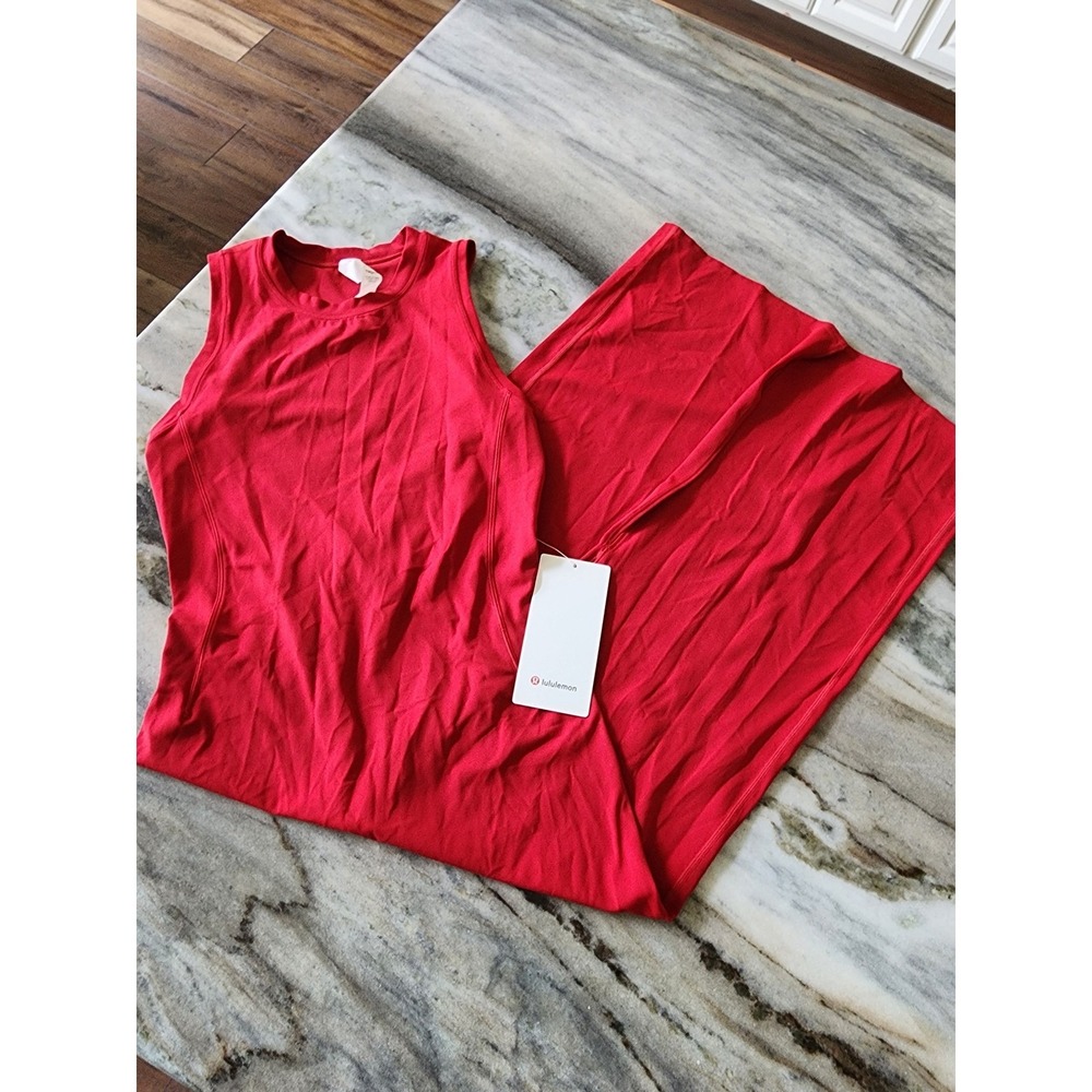 NWT $118 Lululemon All Aligned Midi Dress Nulu Dark‎ Red Size 4 Sleeveless Slim